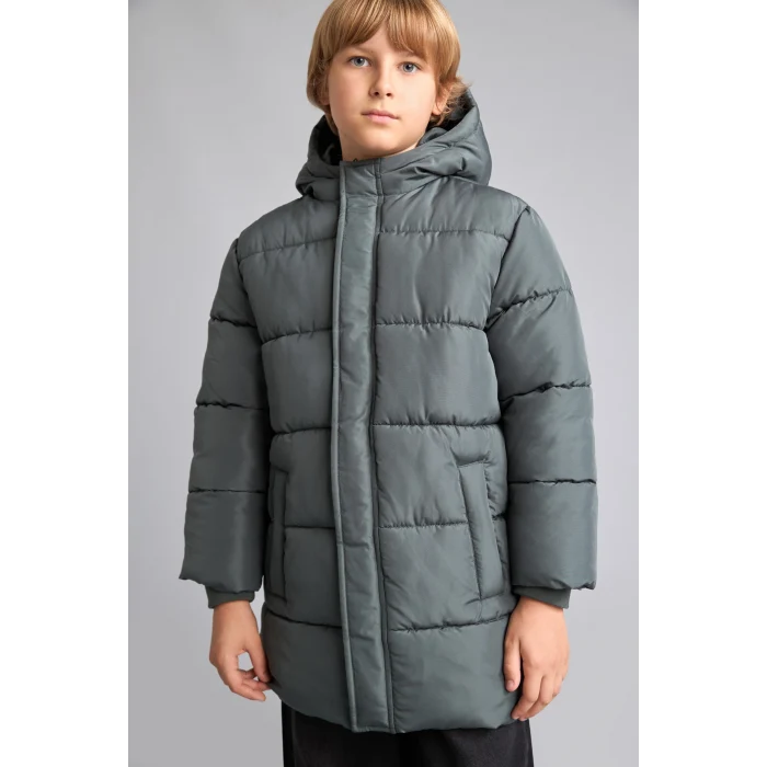 Defacto H0454A8GN498 Yeşil Su Rüzgar Geçirmez Kapüşonlu Şişme Tafta Parka Erkek Çocuk