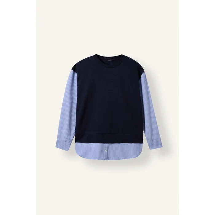 Defacto G9278AXNV251 Lacivert Regular Fıt Bisiklet Yaka Sweatshirt Tunik