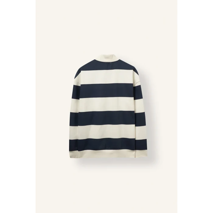 Defacto C7045AXNV94 Lacivert Boxy Fit Dik Yaka Yarım Fermuarlı Çizgili Sweatshirt