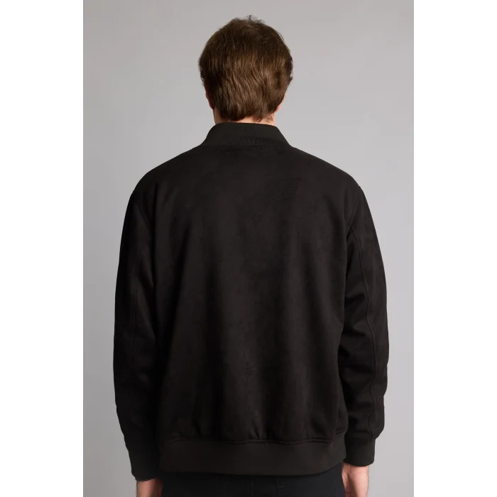 Defacto D1524AXBK27 Siyah Ultra Yumuşak Slim Fit Dik Yaka Astarlı Fermuarlı Cepli Süet Mevsimlik Mont