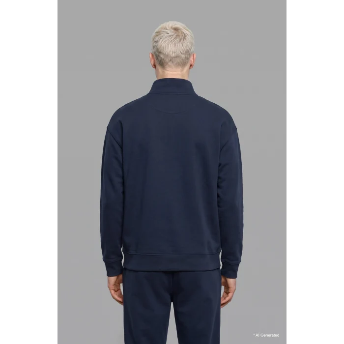 Defacto E9363AXNV146 Lacivert Boxy Fıt Dik Yaka Skuba Kumaş Uzun Kollu Basic Sweatshirt