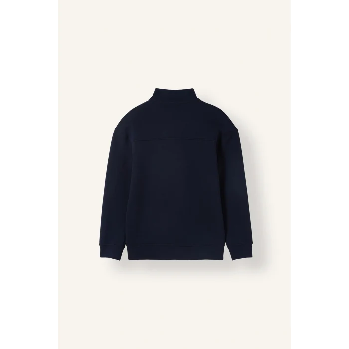 Defacto E9363AXNV146 Lacivert Boxy Fıt Dik Yaka Skuba Kumaş Uzun Kollu Basic Sweatshirt