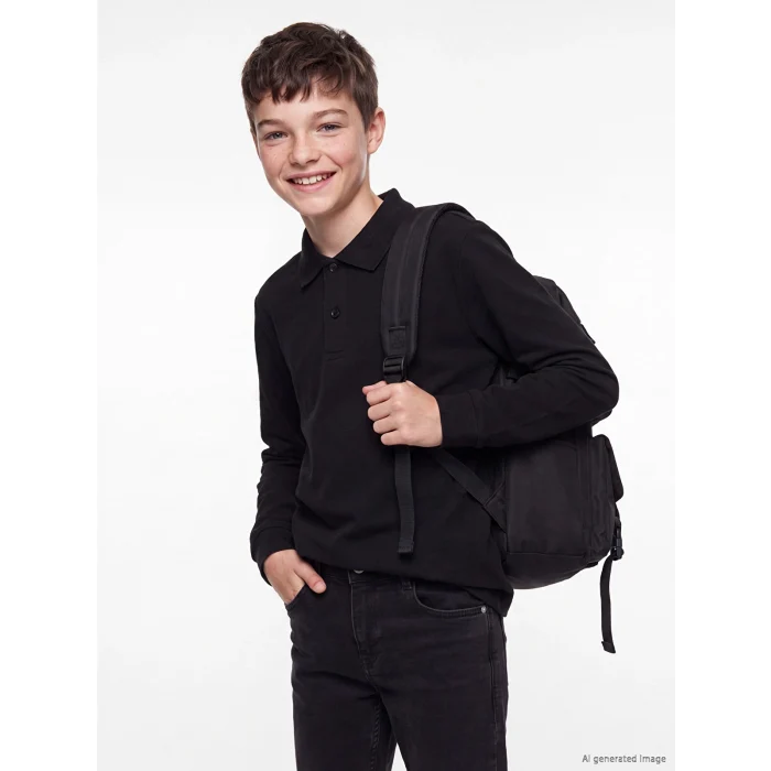 LCW Kids Siyah Polo Yaka Erkek Çocuk Pike Tişört