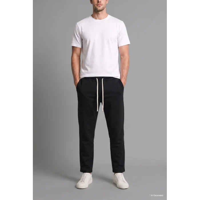 Defacto F0309AXBK81 Siyah Regular Fit Beli Bağcıklı Düz Paça Cepli Eşofman Altı