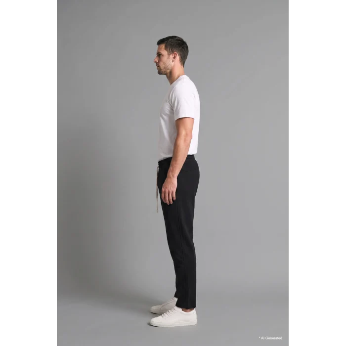 Defacto F0309AXBK81 Siyah Regular Fit Beli Bağcıklı Düz Paça Cepli Eşofman Altı