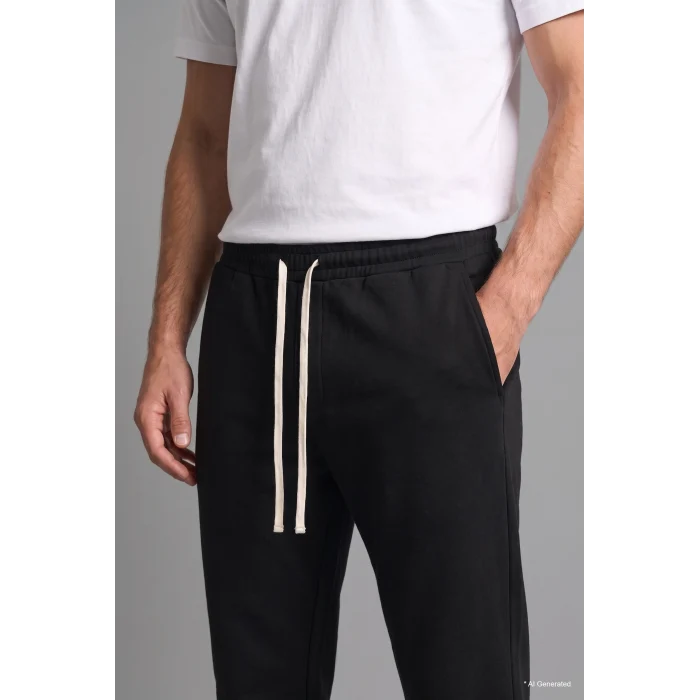 Defacto F0309AXBK81 Siyah Regular Fit Beli Bağcıklı Düz Paça Cepli Eşofman Altı