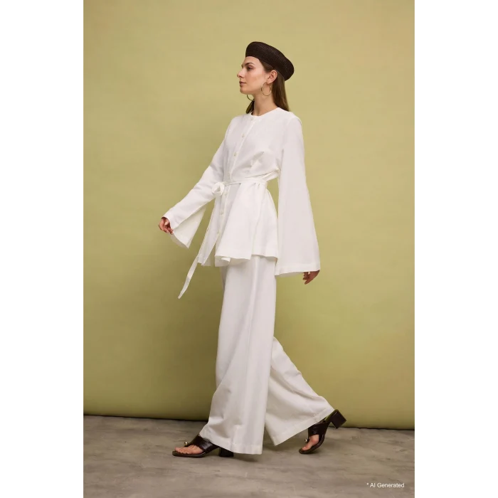 Defacto H8911AXER118 Ekru Relaxed Fit %100 Keten Pantolon
