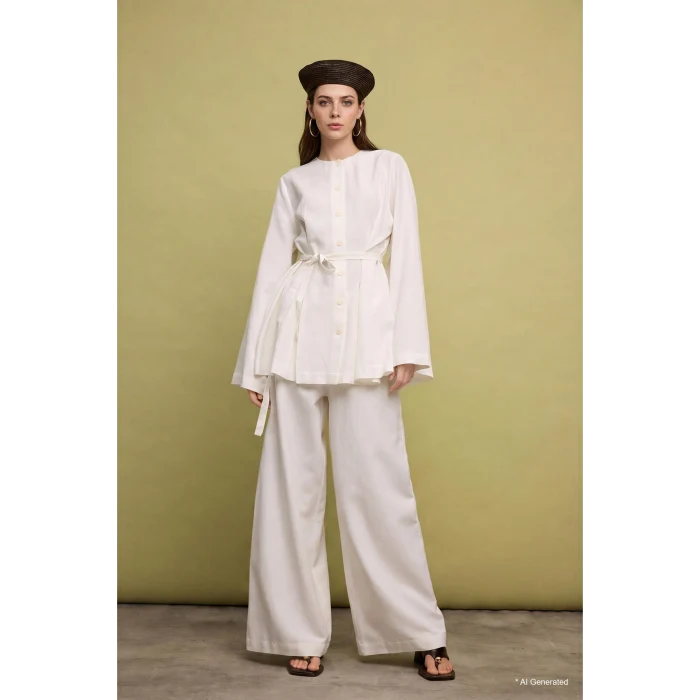 Defacto H8911AXER118 Ekru Relaxed Fit %100 Keten Pantolon