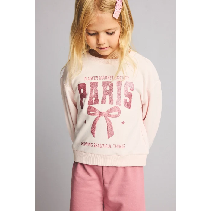 Defacto I7733A5PN67 Pembe 2li Takım Baskılı Sweatshirt Eşofman Altı Kız Bebek