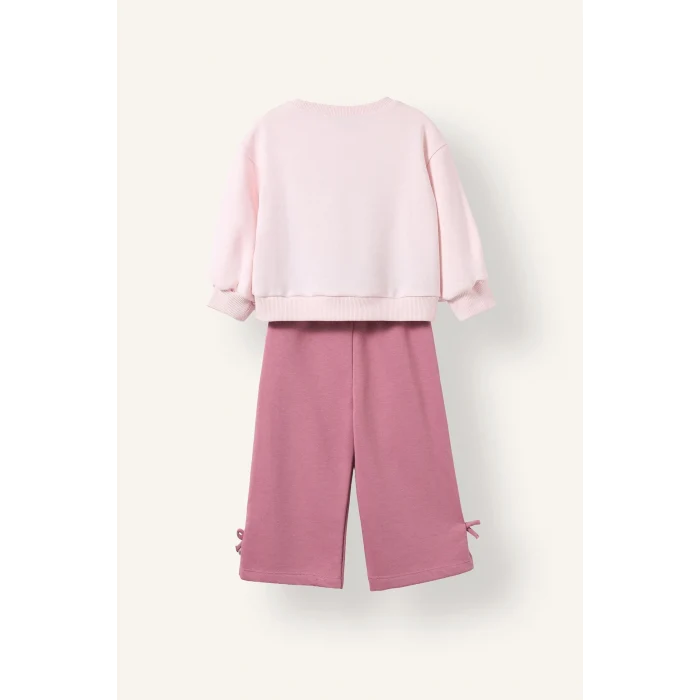 Defacto I7733A5PN67 Pembe 2li Takım Baskılı Sweatshirt Eşofman Altı Kız Bebek