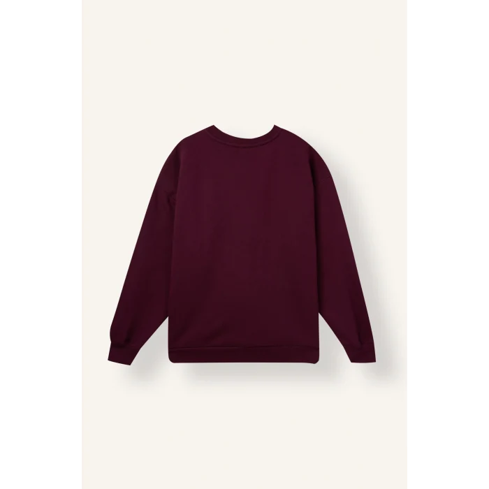 Defacto I3322AXBR232 Bordo Oversize Bisiklet Yaka Baskılı Kalın Sweatshirt