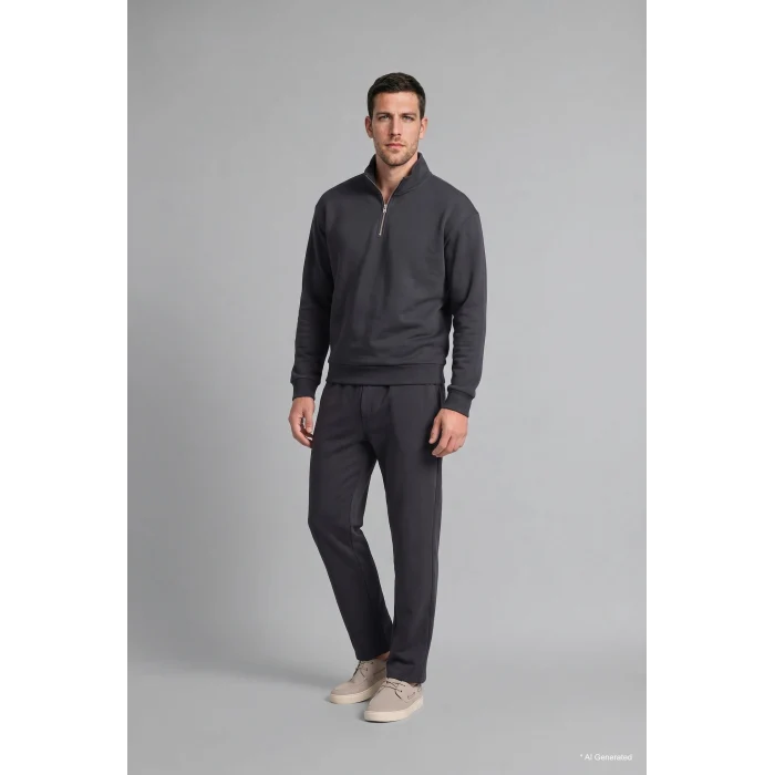 Defacto X7405AZAR9 Antrasit Regular Fit Dik Yaka Yarım Fermuarlı Basic Sweatshirt