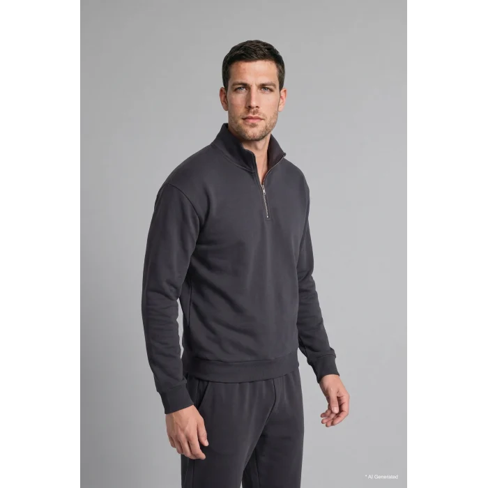 Defacto X7405AZAR9 Antrasit Regular Fit Dik Yaka Yarım Fermuarlı Basic Sweatshirt