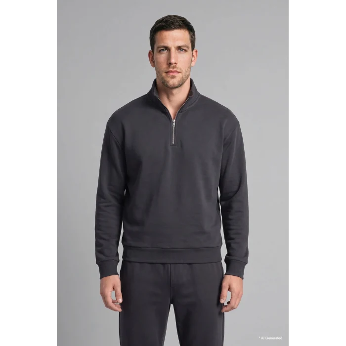 Defacto X7405AZAR9 Antrasit Regular Fit Dik Yaka Yarım Fermuarlı Basic Sweatshirt