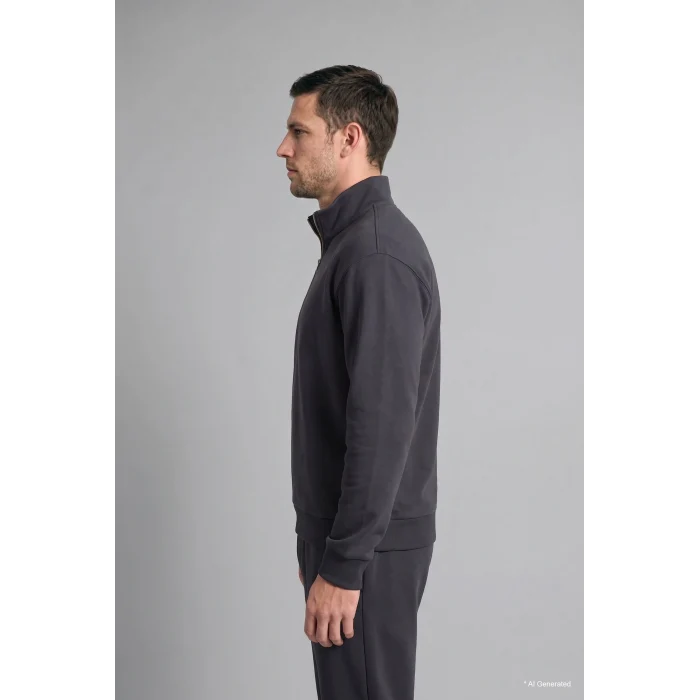 Defacto X7405AZAR9 Antrasit Regular Fit Dik Yaka Yarım Fermuarlı Basic Sweatshirt