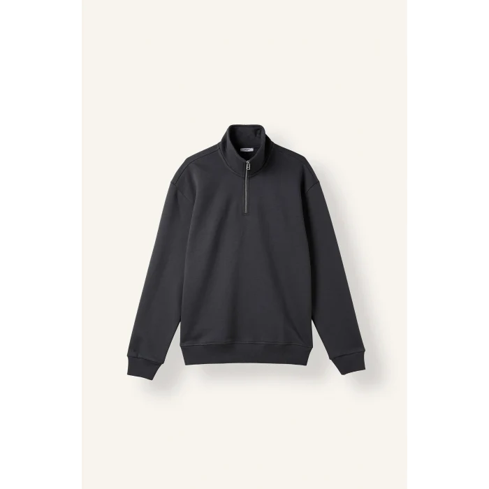 Defacto X7405AZAR9 Antrasit Regular Fit Dik Yaka Yarım Fermuarlı Basic Sweatshirt