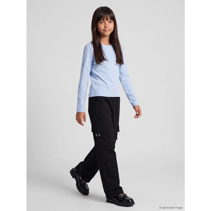 LCW Kids Siyah Kız Çocuk Gabardin Kargo Pantolon