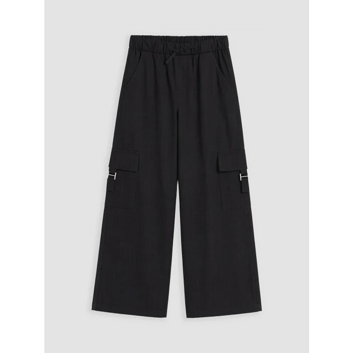 LCW Kids Siyah Kız Çocuk Gabardin Kargo Pantolon