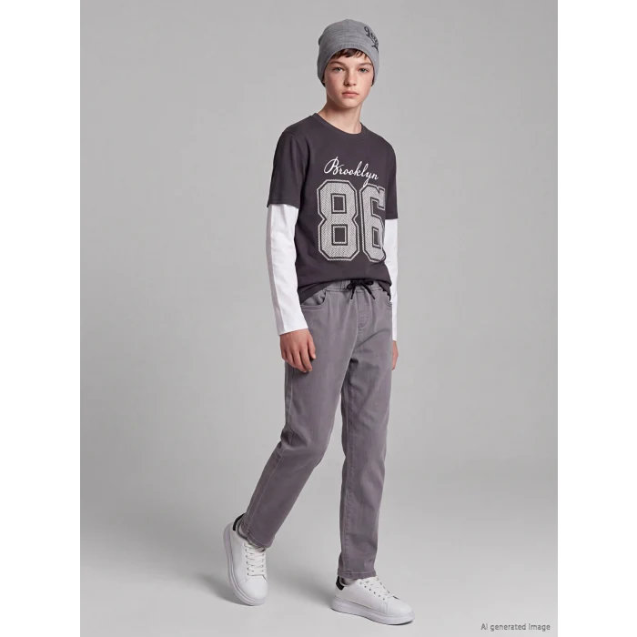LCW Kids Gri Slim Fit Erkek Çocuk Jean Pantolon