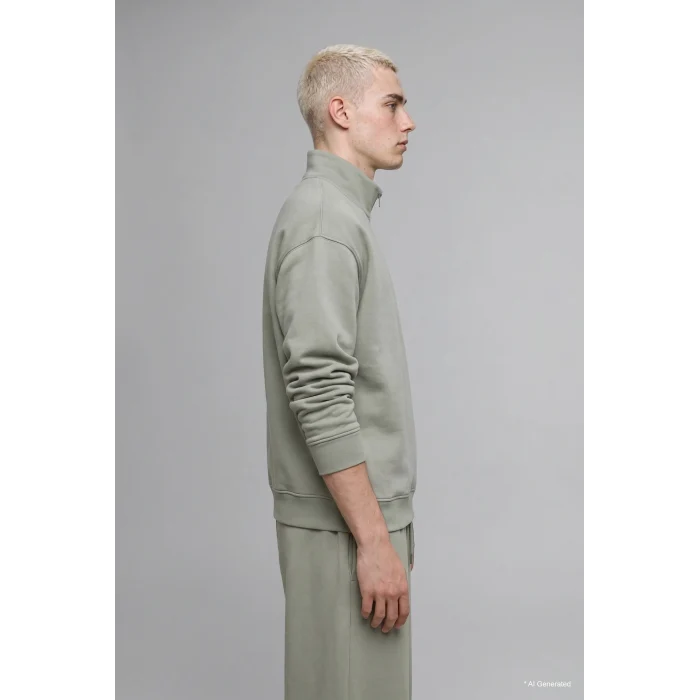 Defacto E9363AXKH499 Haki Boxy Fıt Dik Yaka Skuba Kumaş Uzun Kollu Basic Sweatshirt