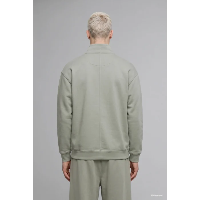 Defacto E9363AXKH499 Haki Boxy Fıt Dik Yaka Skuba Kumaş Uzun Kollu Basic Sweatshirt