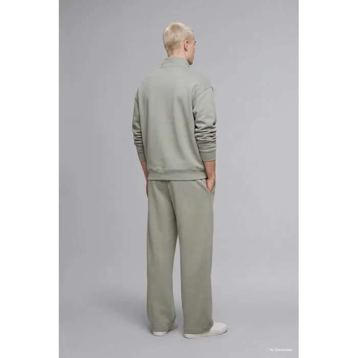 Defacto E9363AXKH499 Haki Boxy Fıt Dik Yaka Skuba Kumaş Uzun Kollu Basic Sweatshirt
