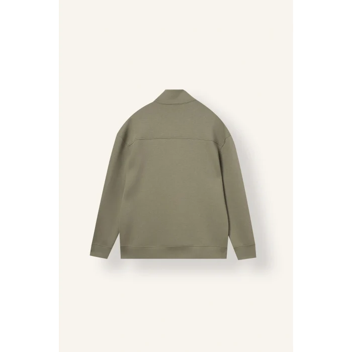 Defacto E9363AXKH499 Haki Boxy Fıt Dik Yaka Skuba Kumaş Uzun Kollu Basic Sweatshirt