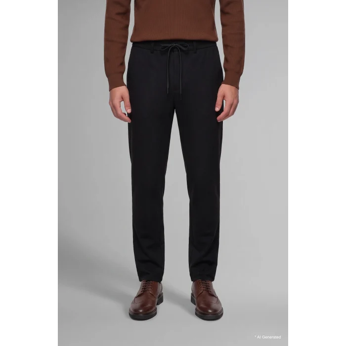 Defacto H1270AXBK27 Siyah Regular Fit Beli Lastikli Düz Paça Pantolon