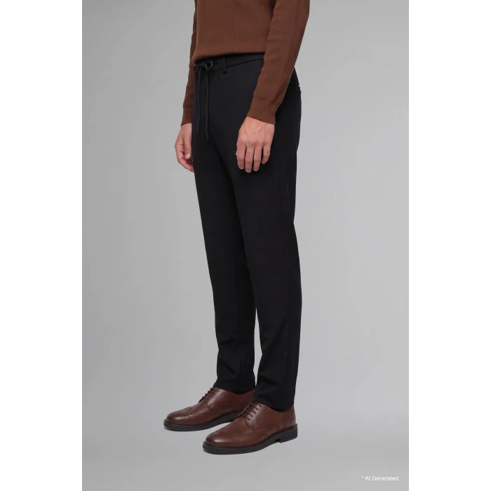 Defacto H1270AXBK27 Siyah Regular Fit Beli Lastikli Düz Paça Pantolon
