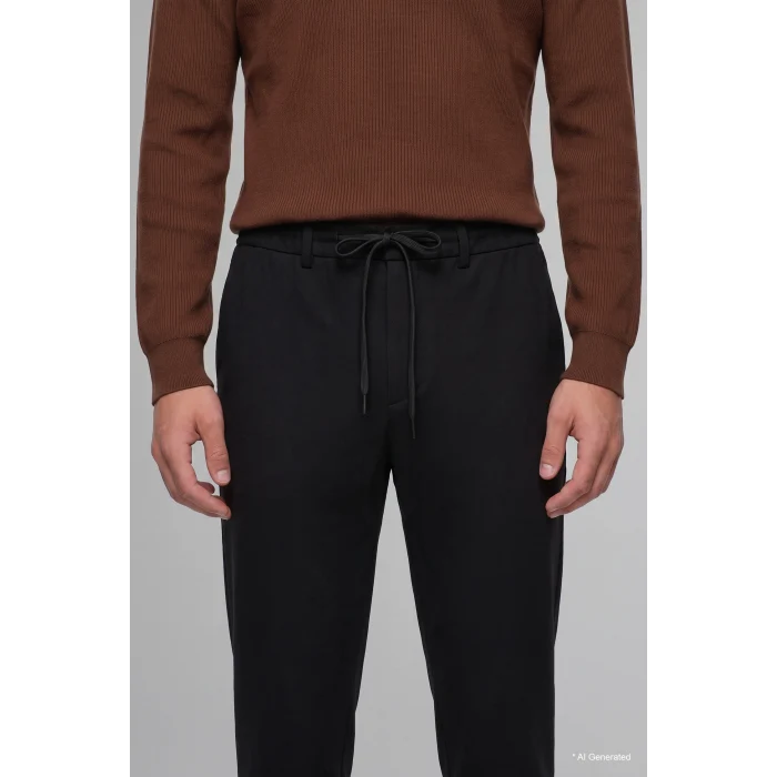 Defacto H1270AXBK27 Siyah Regular Fit Beli Lastikli Düz Paça Pantolon