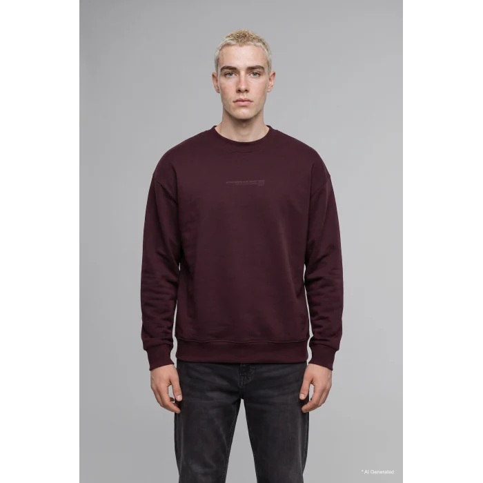 Defacto X8282AZBR150 Bordo Boxy Fit Uzun Kollu Pamuklu Bisiklet Yaka İçi Yumuşak Tüylü Baskılı Sweatshirt
