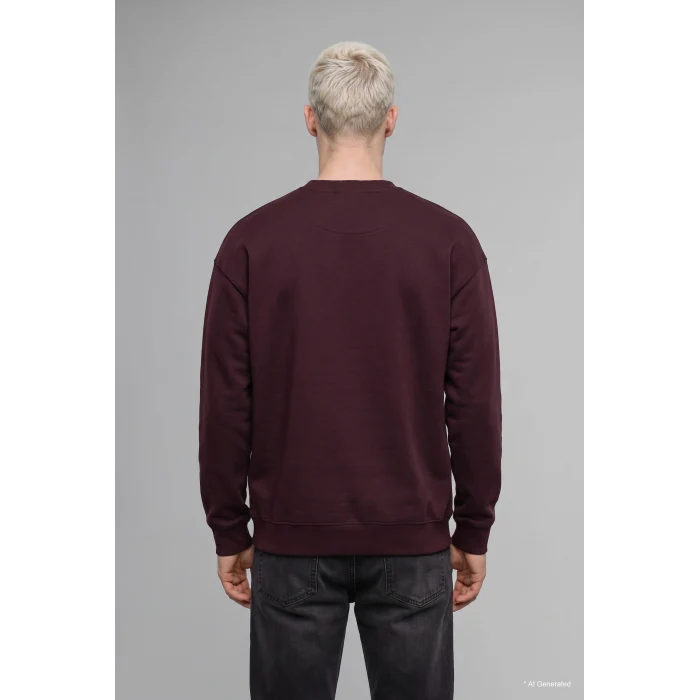 Defacto X8282AZBR150 Bordo Boxy Fit Uzun Kollu Pamuklu Bisiklet Yaka İçi Yumuşak Tüylü Baskılı Sweatshirt