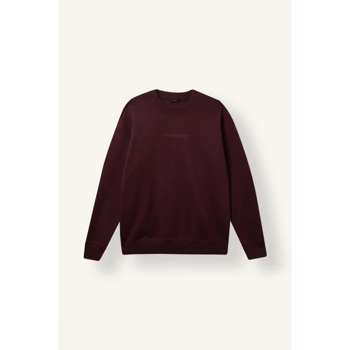 Defacto X8282AZBR150 Bordo Boxy Fit Uzun Kollu Pamuklu Bisiklet Yaka İçi Yumuşak Tüylü Baskılı Sweatshirt