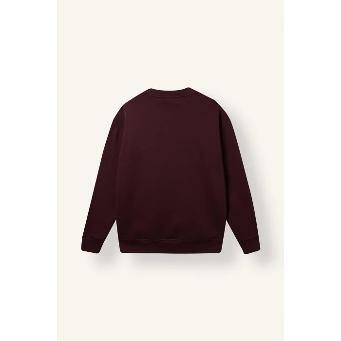 Defacto X8282AZBR150 Bordo Boxy Fit Uzun Kollu Pamuklu Bisiklet Yaka İçi Yumuşak Tüylü Baskılı Sweatshirt