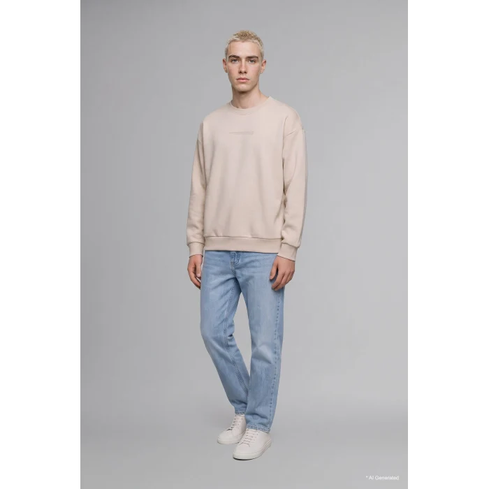 Defacto X8282AZGR169 Gri Boxy Fit Uzun Kollu Pamuklu Bisiklet Yaka İçi Yumuşak Tüylü Baskılı Sweatshirt