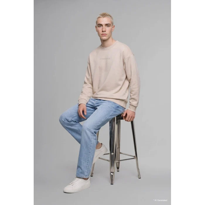 Defacto X8282AZGR169 Gri Boxy Fit Uzun Kollu Pamuklu Bisiklet Yaka İçi Yumuşak Tüylü Baskılı Sweatshirt