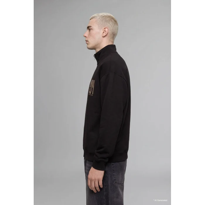 Defacto H3867AXBN337 Kahve Boxy Fit Yarım Fermuarlı Baskılı Sweatshirt