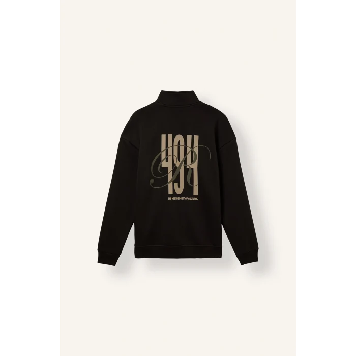 Defacto H3867AXBN337 Kahve Boxy Fit Yarım Fermuarlı Baskılı Sweatshirt