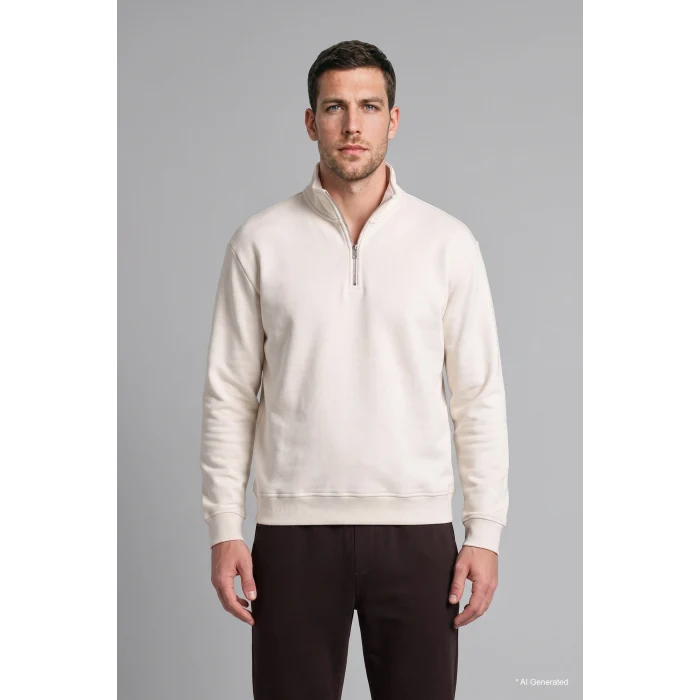 Defacto X7405AZER105 Ekru Regular Fit Dik Yaka Yarım Fermuarlı Basic Sweatshirt