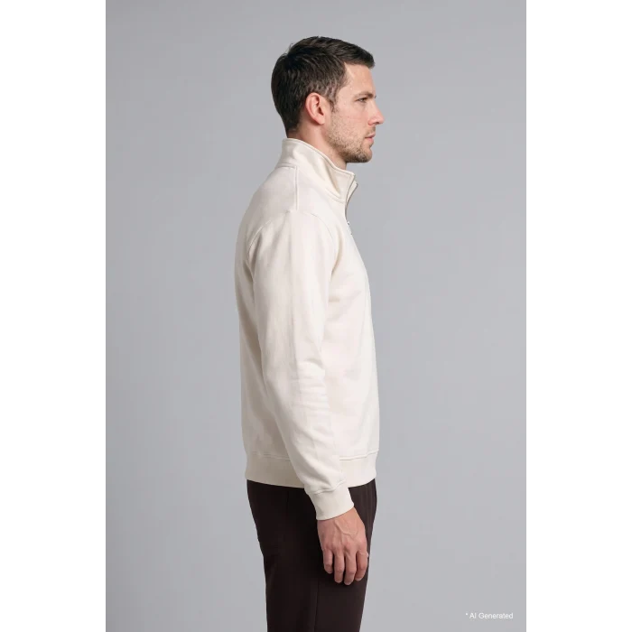 Defacto X7405AZER105 Ekru Regular Fit Dik Yaka Yarım Fermuarlı Basic Sweatshirt