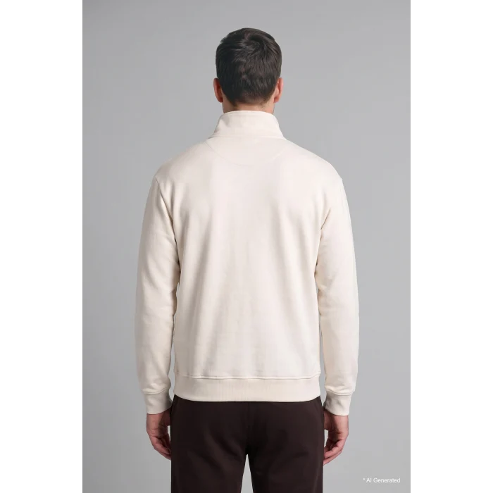 Defacto X7405AZER105 Ekru Regular Fit Dik Yaka Yarım Fermuarlı Basic Sweatshirt