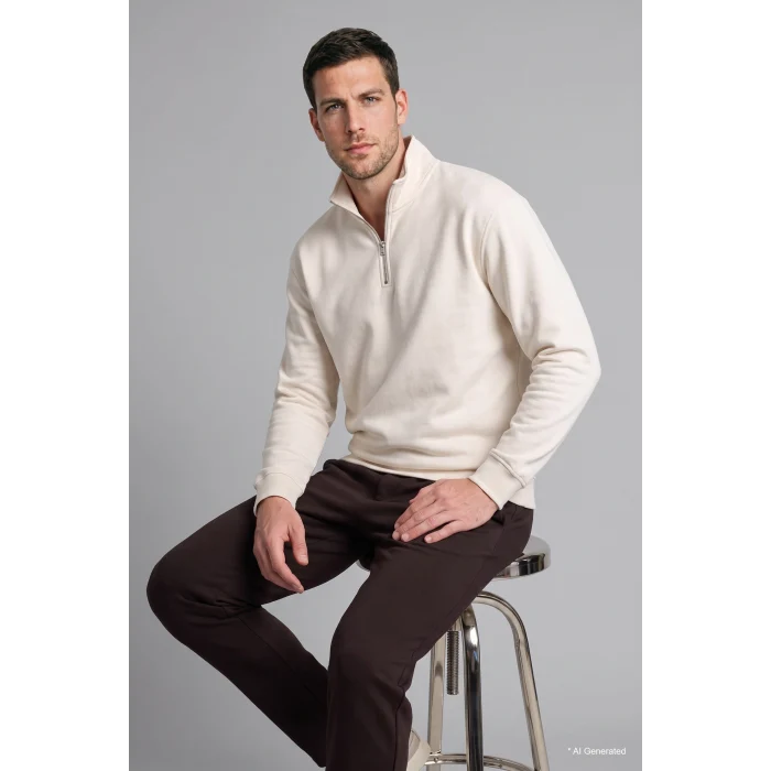 Defacto X7405AZER105 Ekru Regular Fit Dik Yaka Yarım Fermuarlı Basic Sweatshirt