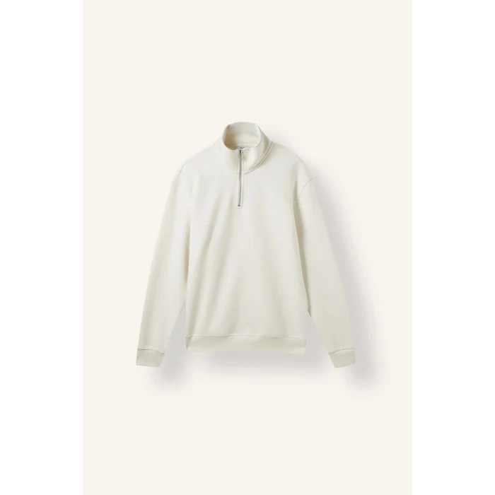 Defacto X7405AZER105 Ekru Regular Fit Dik Yaka Yarım Fermuarlı Basic Sweatshirt
