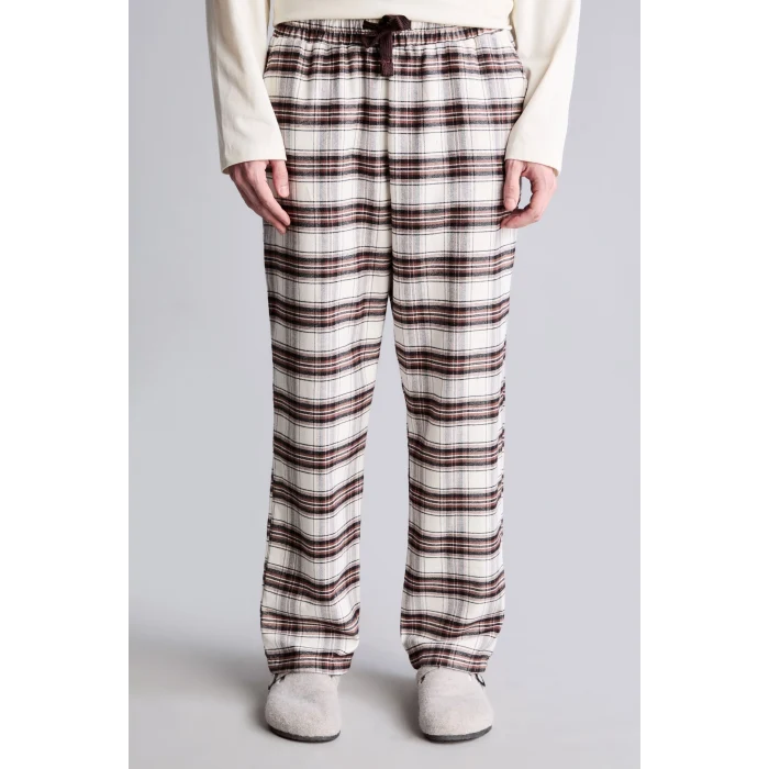Defacto H9920AXER238 Ekru %100 Pamuk Baskılı Ekoseli New Regular Fit Uzun Kollu 2li Flanel Pijama Takımı