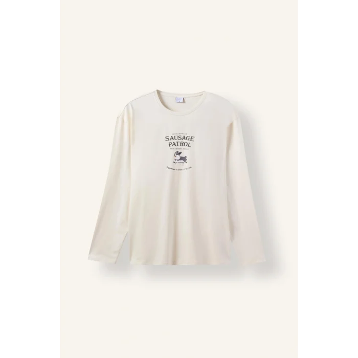 Defacto H9920AXER238 Ekru %100 Pamuk Baskılı Ekoseli New Regular Fit Uzun Kollu 2li Flanel Pijama Takımı