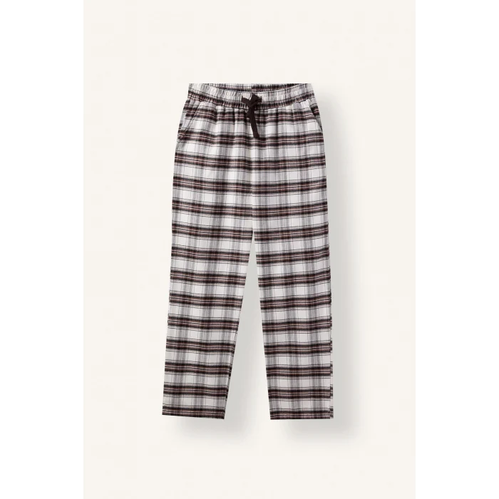 Defacto H9920AXER238 Ekru %100 Pamuk Baskılı Ekoseli New Regular Fit Uzun Kollu 2li Flanel Pijama Takımı