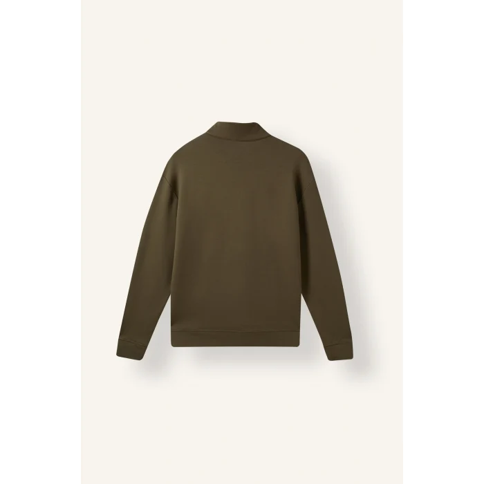 Defacto I0571AXKH447 Haki Standart Fit Dik Yaka Yarım Fermuarlı Basic Sweatshirt