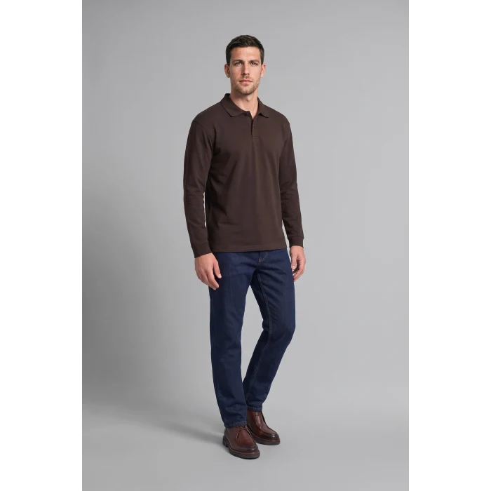 Defacto I2734AXBN338 Kahve Regular Fit Düğmeli Polo Yaka Basic Sweatshirt