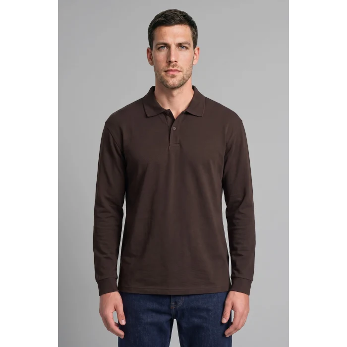 Defacto I2734AXBN338 Kahve Regular Fit Düğmeli Polo Yaka Basic Sweatshirt