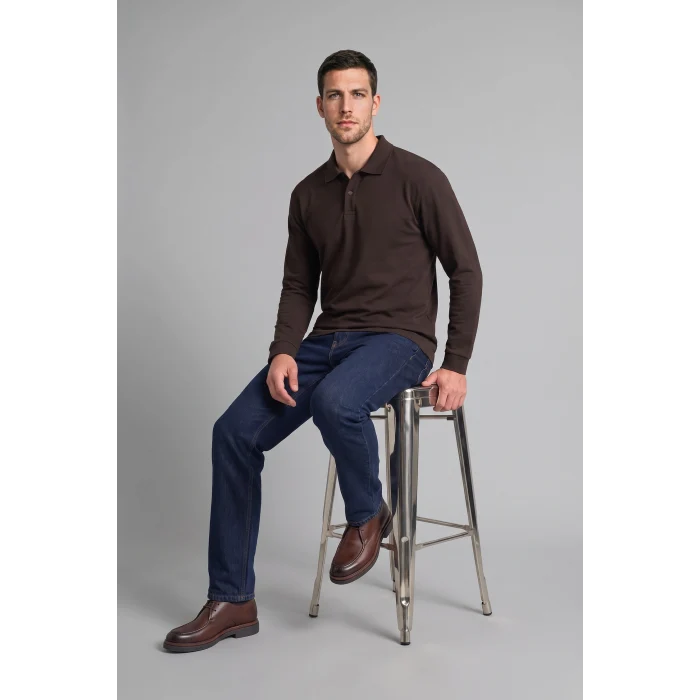 Defacto I2734AXBN338 Kahve Regular Fit Düğmeli Polo Yaka Basic Sweatshirt